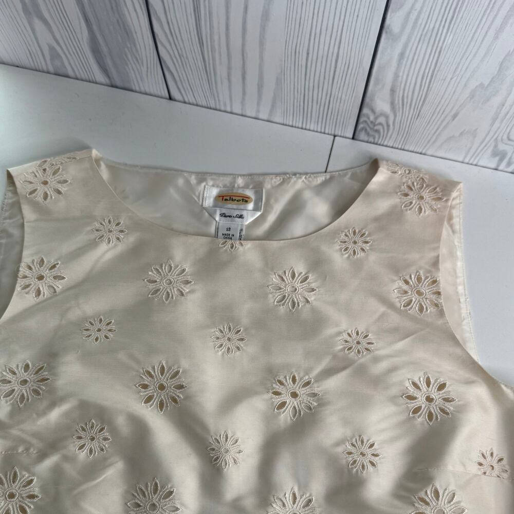 Vintage Y2K All Over Floral Silk Eyelet Design Ivory Size 12 Coquette